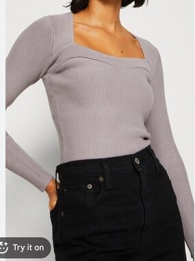 Abercrombie & Fitch Top Ribbed Square-Neck Long Sleeve Size L
